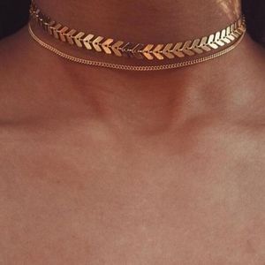 Gold Fish Bone choker necklace